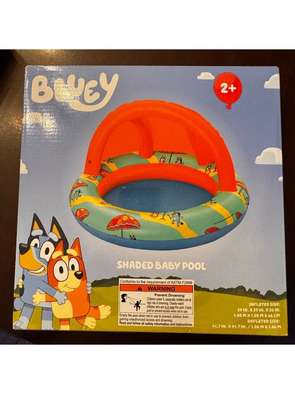 New Bluey Shaded Baby Pool - Orange and Blue